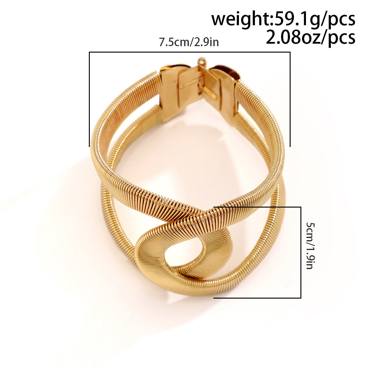 Brazalete Geométrico de Hierro en Estilo IG, Bañado en Oro Blanco y Oro