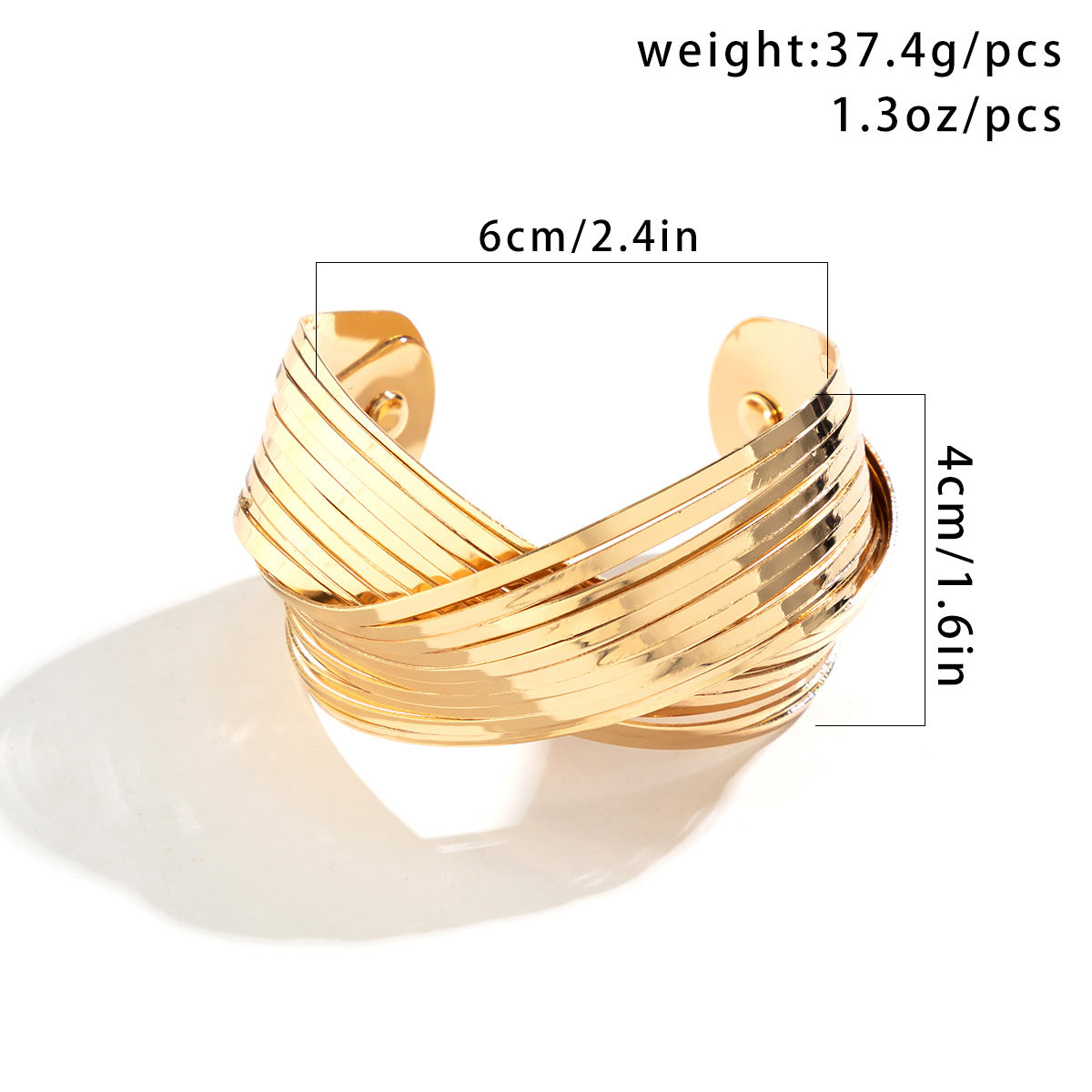 Brazalete Geométrico de Hierro en Estilo IG, Bañado en Oro Blanco y Oro