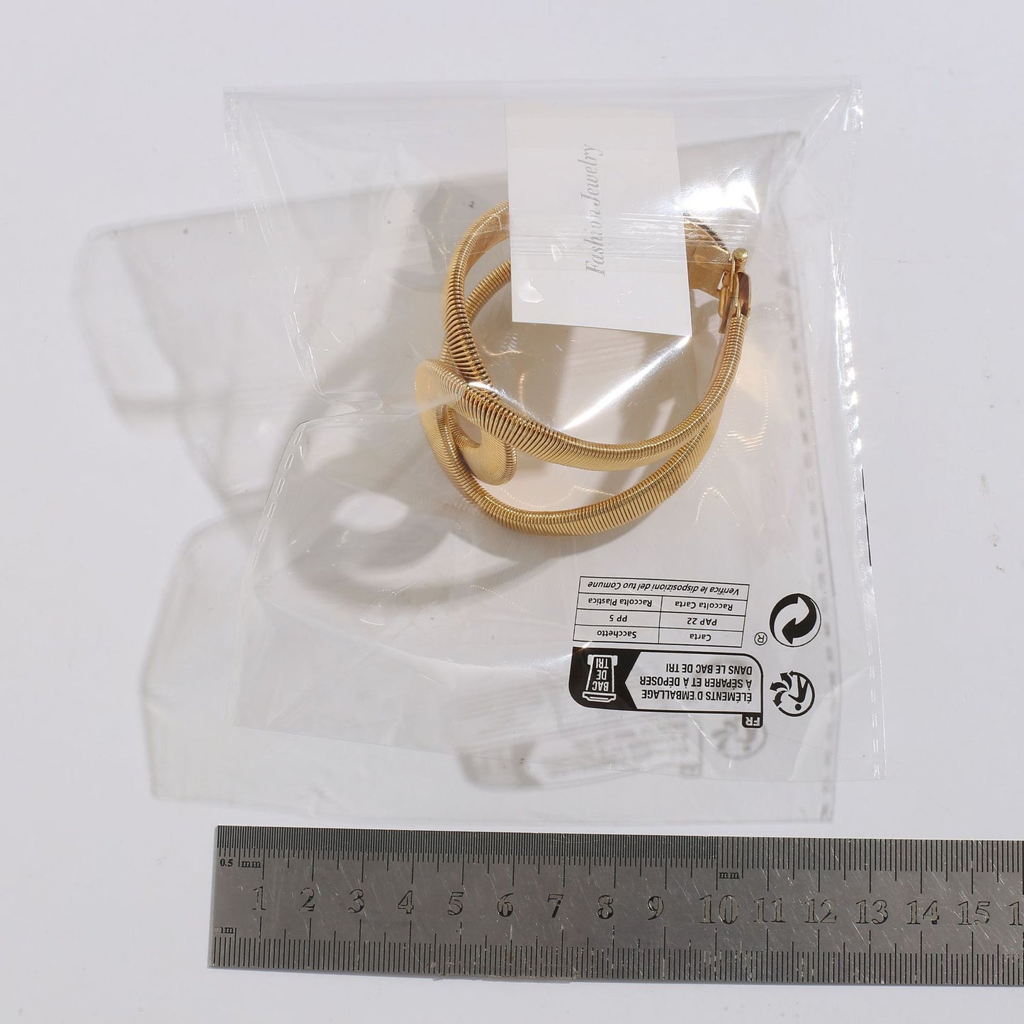 Brazalete Geométrico de Hierro en Estilo IG, Bañado en Oro Blanco y Oro
