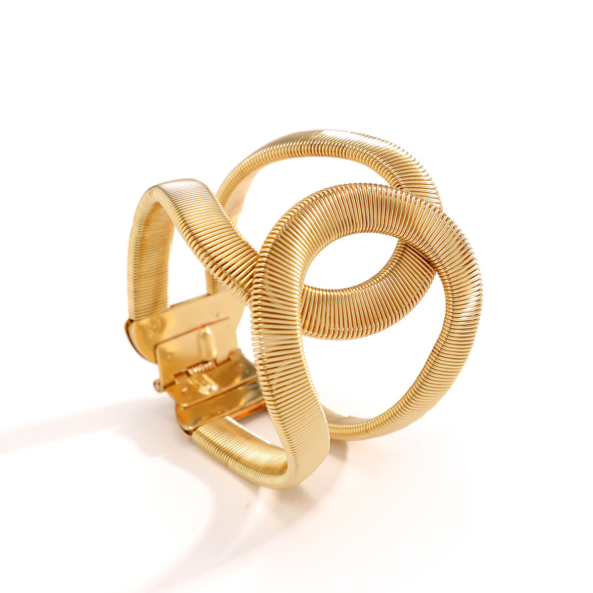 Brazalete Geométrico de Hierro en Estilo IG, Bañado en Oro Blanco y Oro