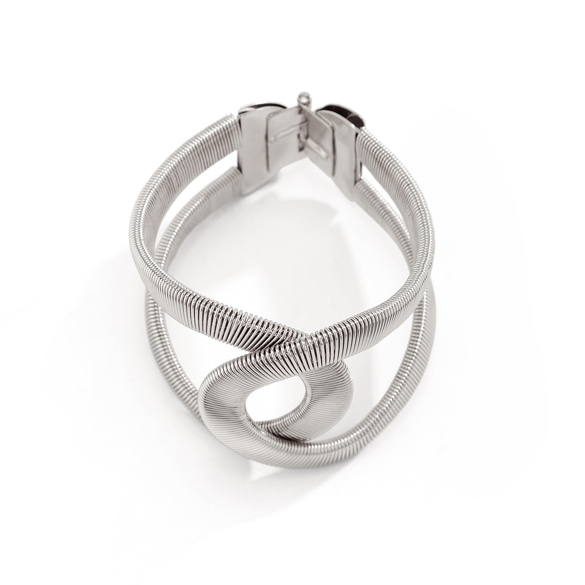 Brazalete Geométrico de Hierro en Estilo IG, Bañado en Oro Blanco y Oro