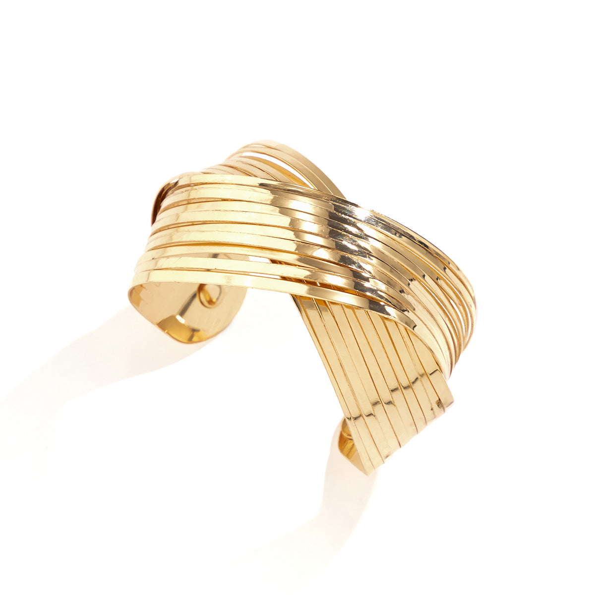 Brazalete Geométrico de Hierro en Estilo IG, Bañado en Oro Blanco y Oro