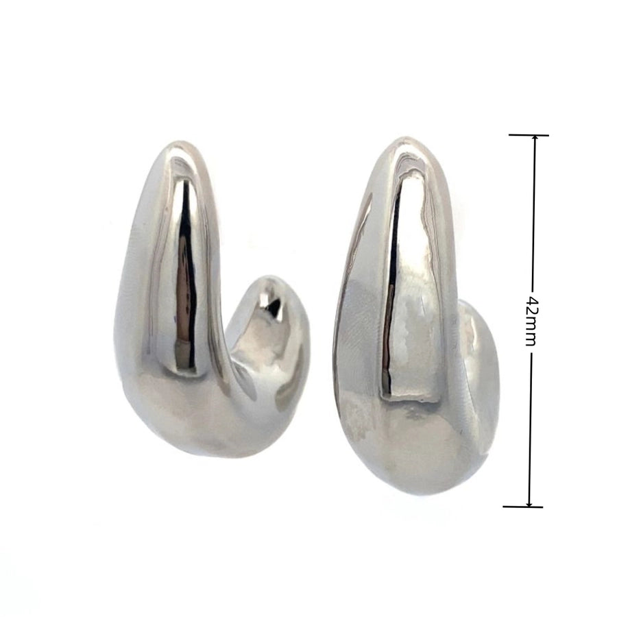 Aretes en Forma de C de Estilo Simple de Acero Inoxidable Bañados en Oro de 18K - 1 Par