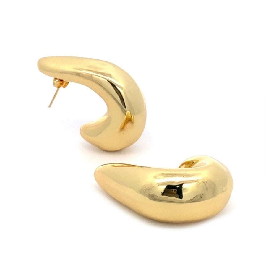 Aretes en Forma de C de Estilo Simple de Acero Inoxidable Bañados en Oro de 18K - 1 Par