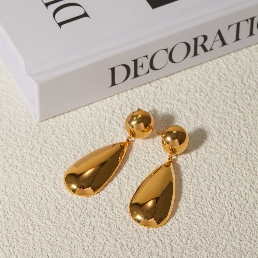 Aretes Colgantes en Forma de Gotas de Agua de Acero Inoxidable Bañados en Oro de 18K - Estilo IG