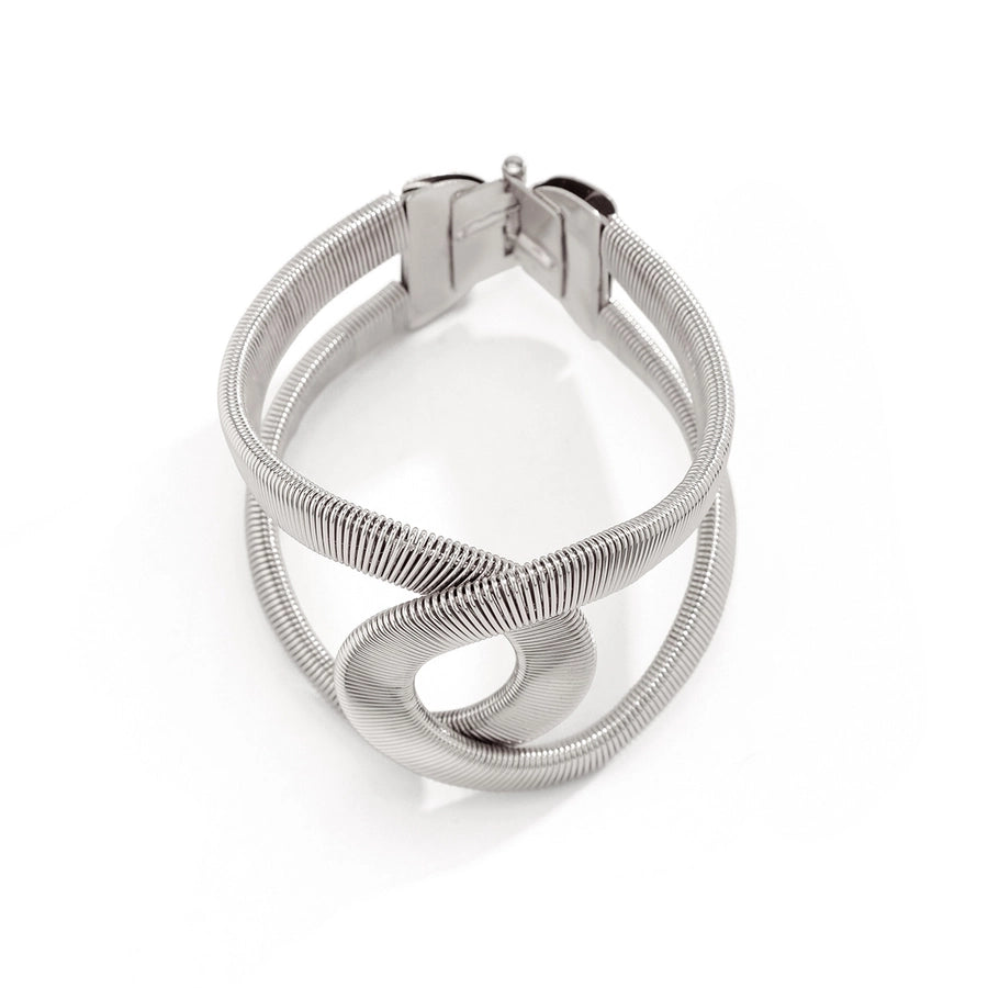 Brazalete Geométrico de Hierro en Estilo IG, Bañado en Oro Blanco y Oro