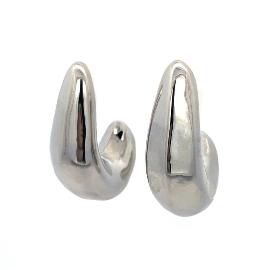 Aretes en Forma de C de Estilo Simple de Acero Inoxidable Bañados en Oro de 18K - 1 Par