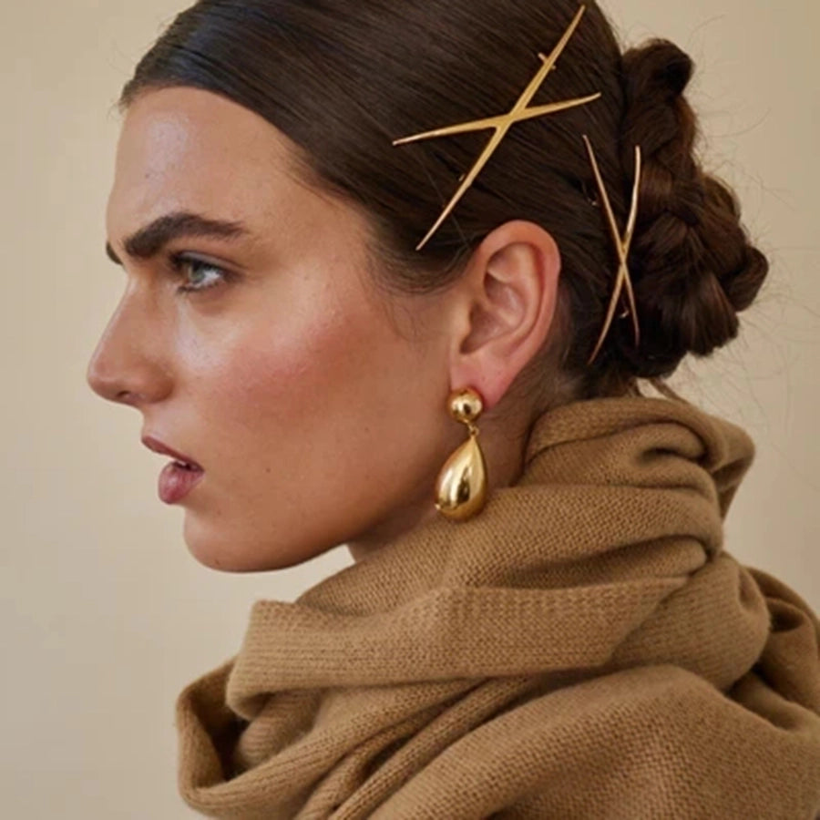 Aretes Colgantes en Forma de Gotas de Agua de Acero Inoxidable Bañados en Oro de 18K - Estilo IG