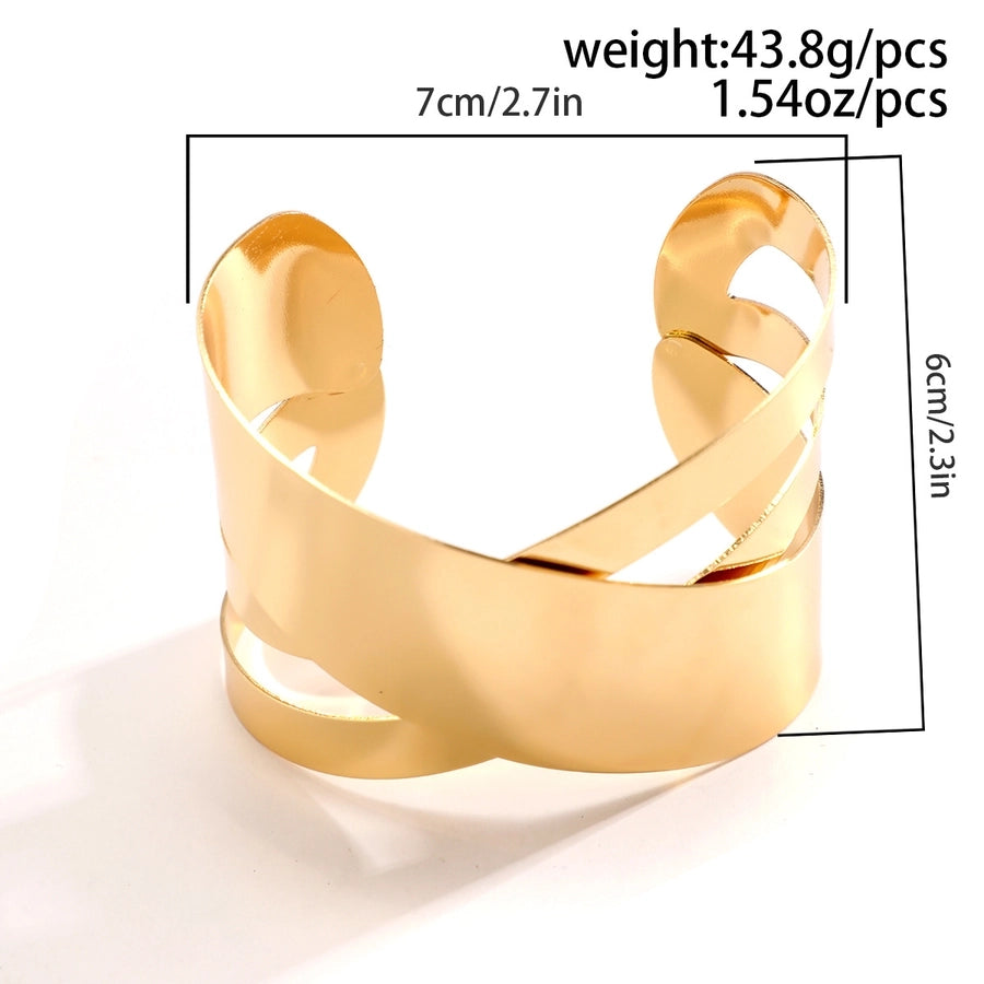 Brazalete Geométrico de Hierro en Estilo IG, Bañado en Oro Blanco y Oro
