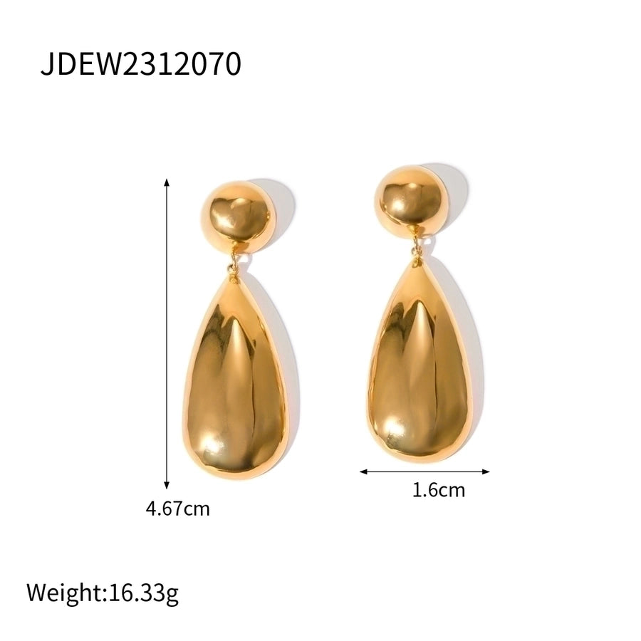 Aretes Colgantes en Forma de Gotas de Agua de Acero Inoxidable Bañados en Oro de 18K - Estilo IG