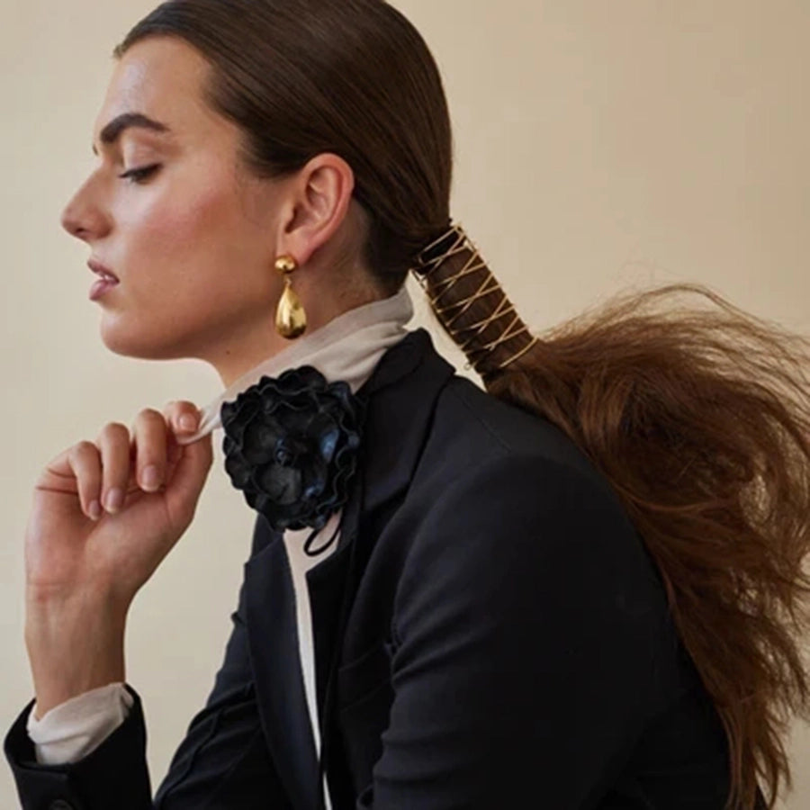 Aretes Colgantes en Forma de Gotas de Agua de Acero Inoxidable Bañados en Oro de 18K - Estilo IG