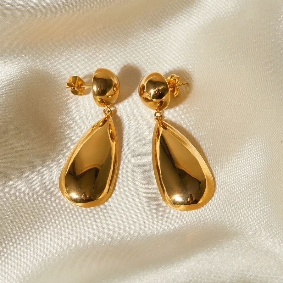 Aretes Colgantes en Forma de Gotas de Agua de Acero Inoxidable Bañados en Oro de 18K - Estilo IG