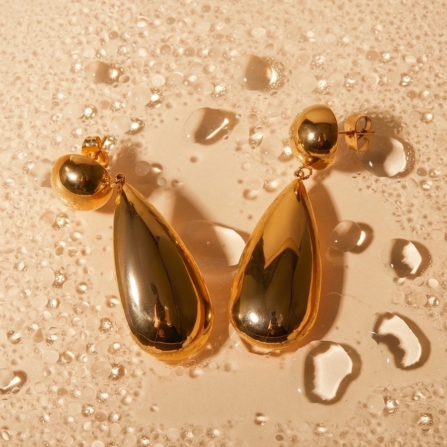 Aretes Colgantes en Forma de Gotas de Agua de Acero Inoxidable Bañados en Oro de 18K - Estilo IG