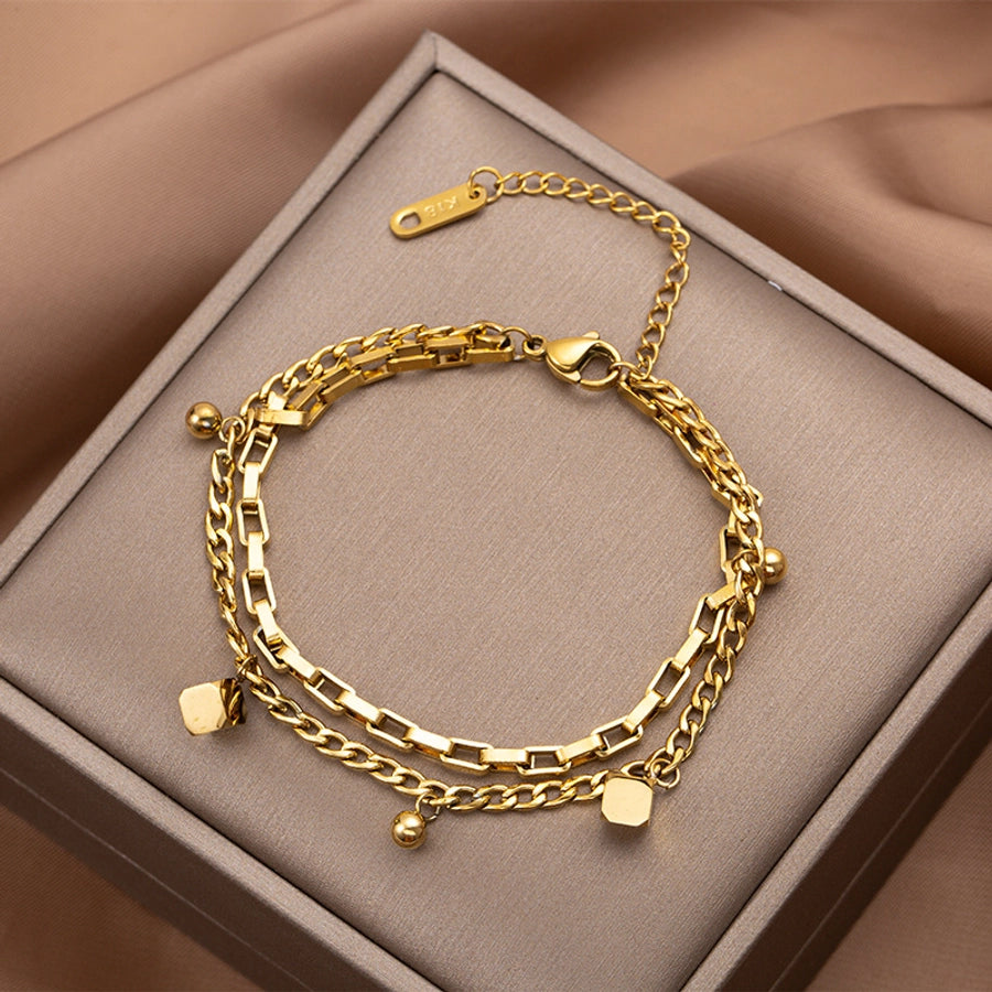 Brazalete de Acero Titanio de Color Sólido Chapado en Oro - Ideal para el Uso Diario