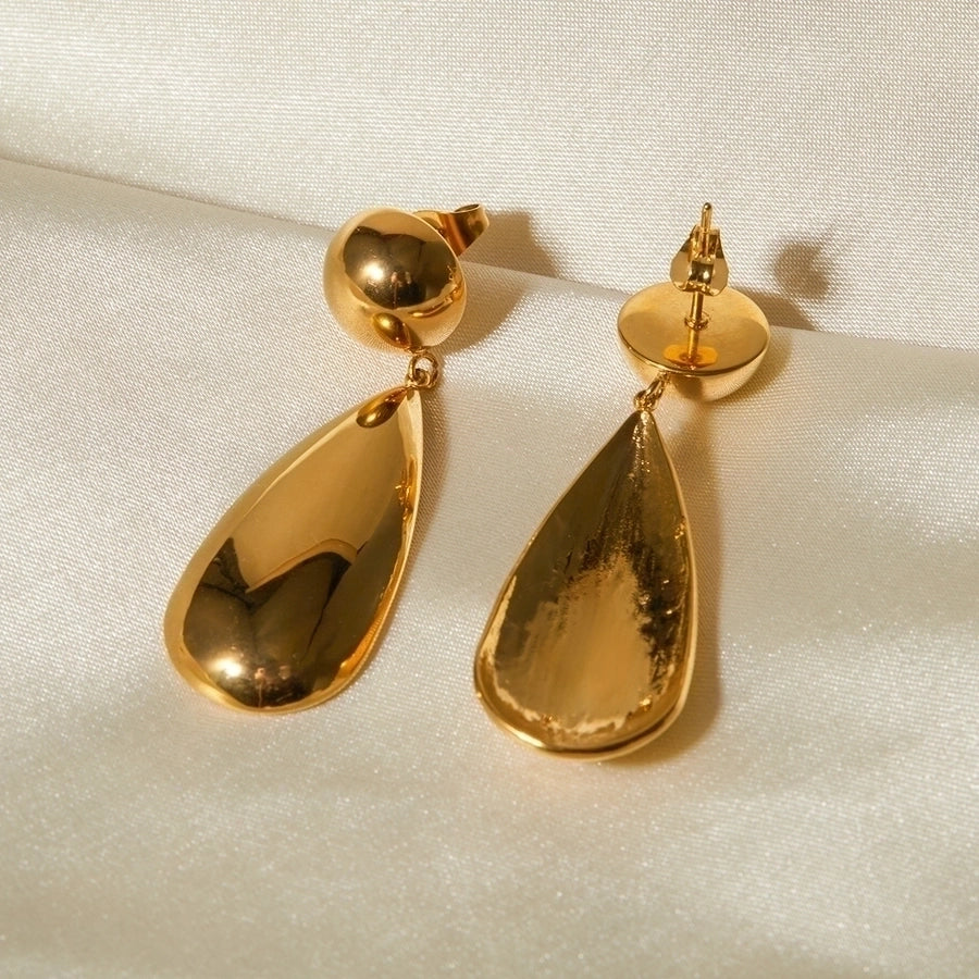 Aretes Colgantes en Forma de Gotas de Agua de Acero Inoxidable Bañados en Oro de 18K - Estilo IG