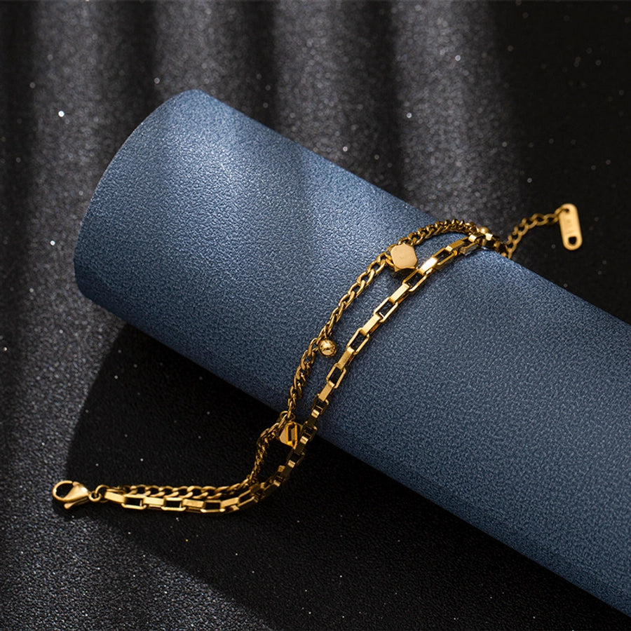 Brazalete de Acero Titanio de Color Sólido Chapado en Oro - Ideal para el Uso Diario