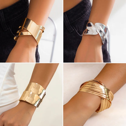 Brazalete Geométrico de Hierro en Estilo IG, Bañado en Oro Blanco y Oro