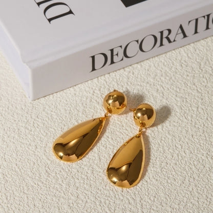 Aretes Colgantes en Forma de Gotas de Agua de Acero Inoxidable Bañados en Oro de 18K - Estilo IG