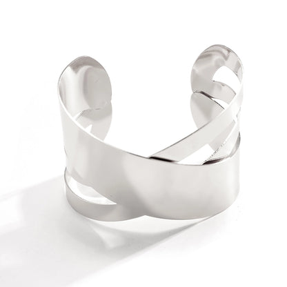 Brazalete Geométrico de Hierro en Estilo IG, Bañado en Oro Blanco y Oro