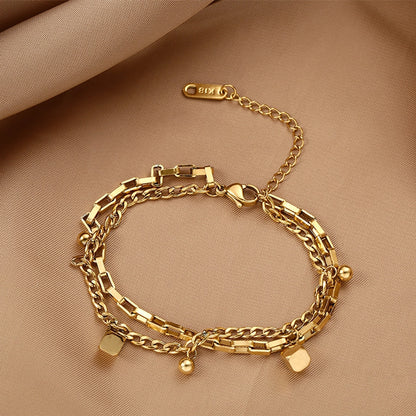 Brazalete de Acero Titanio de Color Sólido Chapado en Oro - Ideal para el Uso Diario