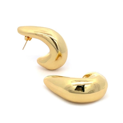 Aretes en Forma de C de Estilo Simple de Acero Inoxidable Bañados en Oro de 18K - 1 Par