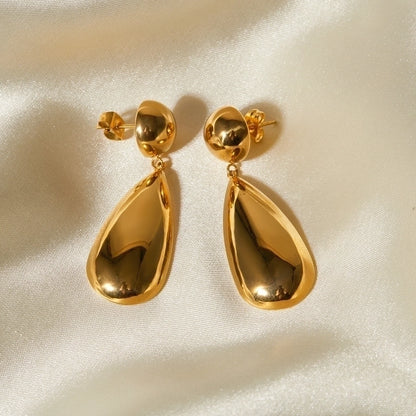 Aretes Colgantes en Forma de Gotas de Agua de Acero Inoxidable Bañados en Oro de 18K - Estilo IG