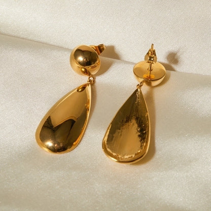Aretes Colgantes en Forma de Gotas de Agua de Acero Inoxidable Bañados en Oro de 18K - Estilo IG